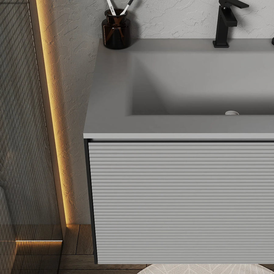 Aventino integrated ceramic basin — top-down detail of moulded sink bowl