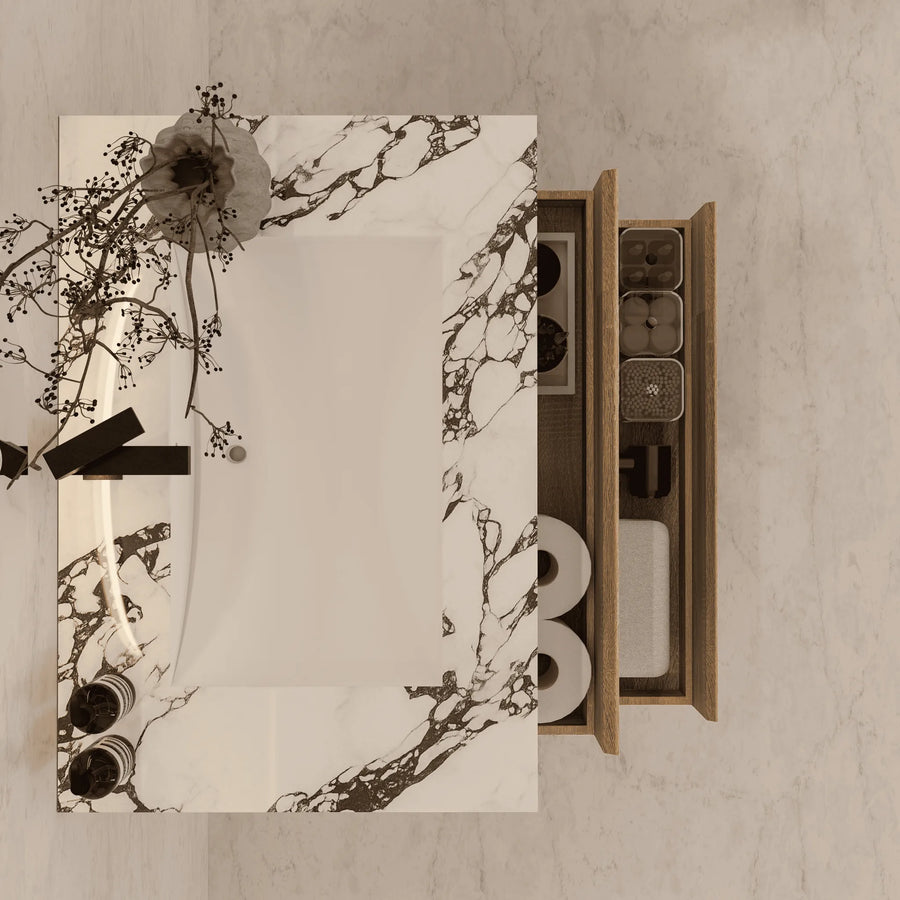 Aventino smoked oak plywood cabinet — straight-on view of drawer face
