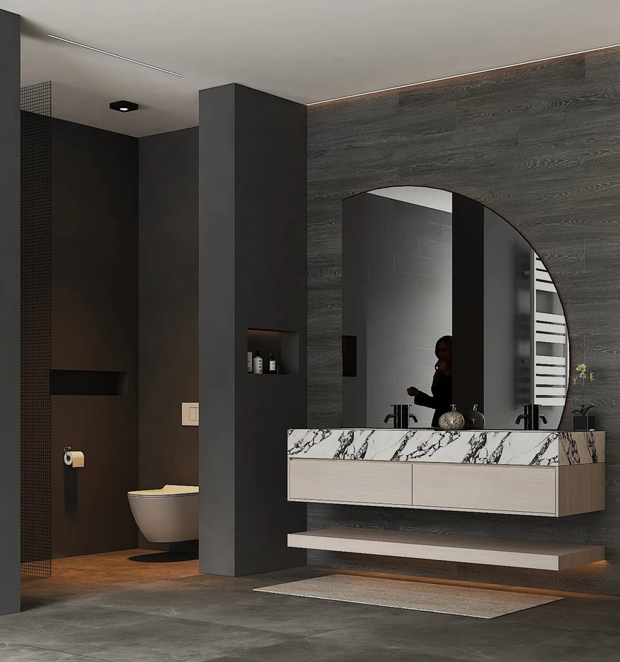 Aventino wall-mounted vanity — side profile showing floor clearance