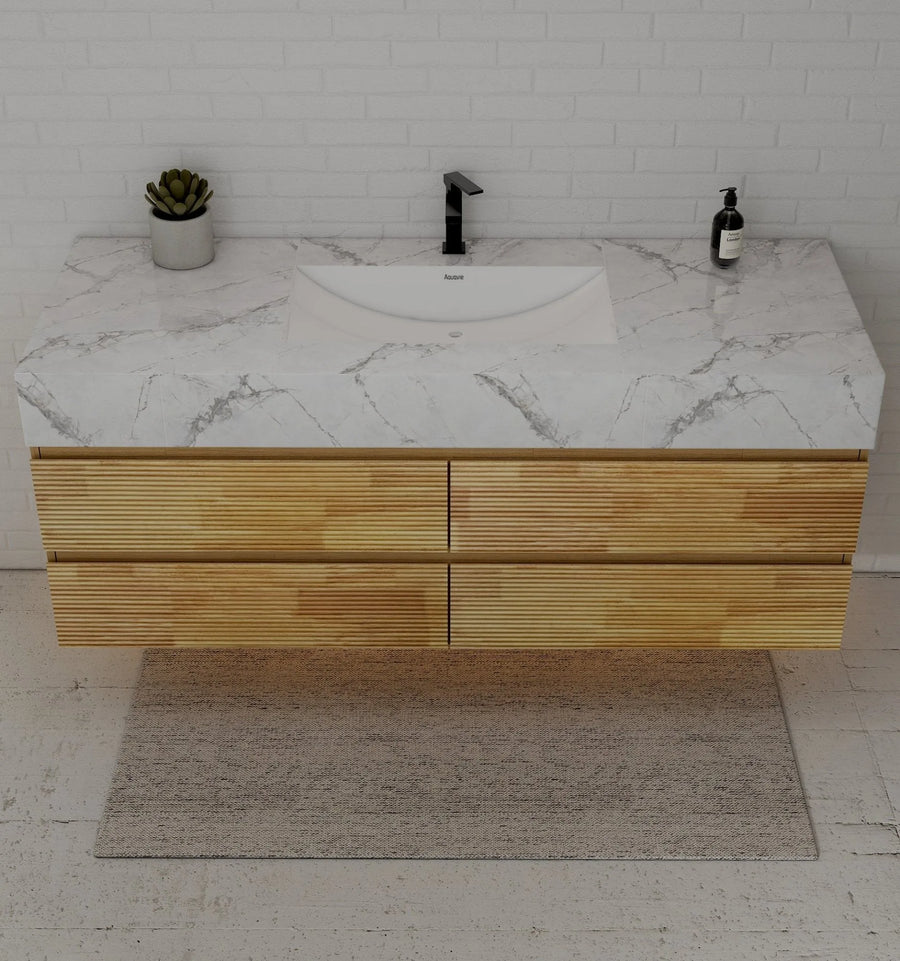 Aventino wall-mounted vanity — side profile showing floor clearance