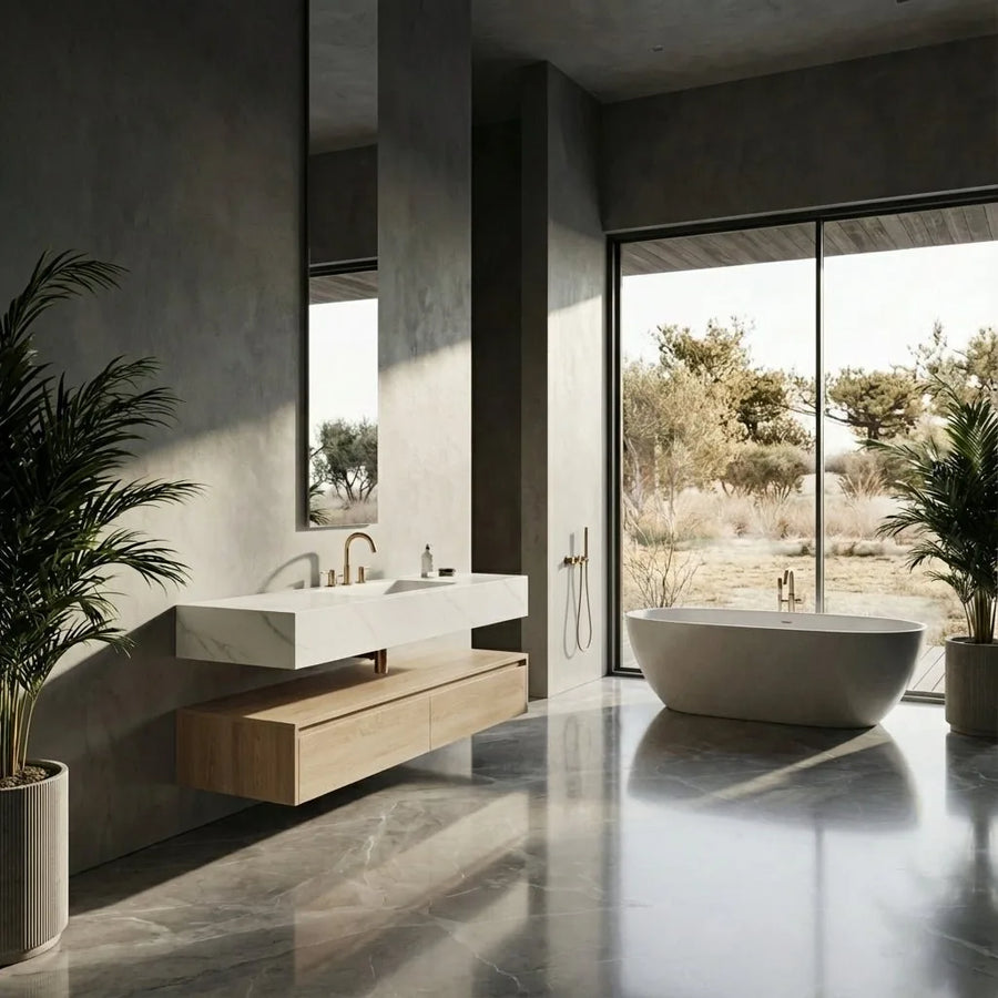 Aventino integrated ceramic basin — top-down detail of moulded sink bowl