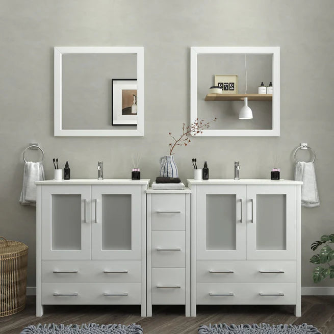 Vanity Art - Westmount 72" Double Sink Bathroom Vanity Set with Sink and Mirrors - 1 Side Cabinet