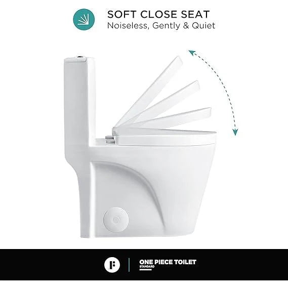 Dual-Flush Elongated One Piece Toilet Bowl - Soft Close Seat with High Efficiency Dual Flush in White