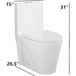 Dual-Flush Elongated One Piece Toilet Bowl - Soft Close Seat with High Efficiency Dual Flush in White