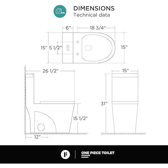 Dual-Flush Elongated One Piece Toilet Bowl - Soft Close Seat with High Efficiency Dual Flush in White