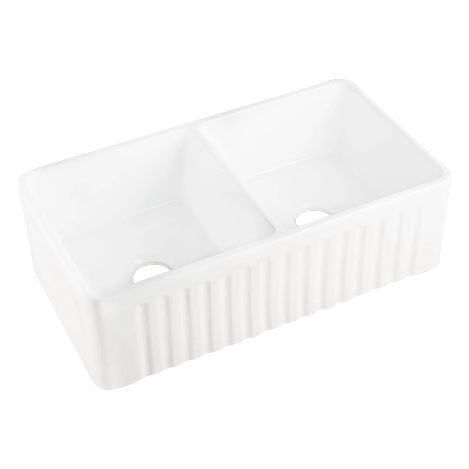 Emirald 33" x 18" Fire Clay Farmhouse Double Kitchen Sink