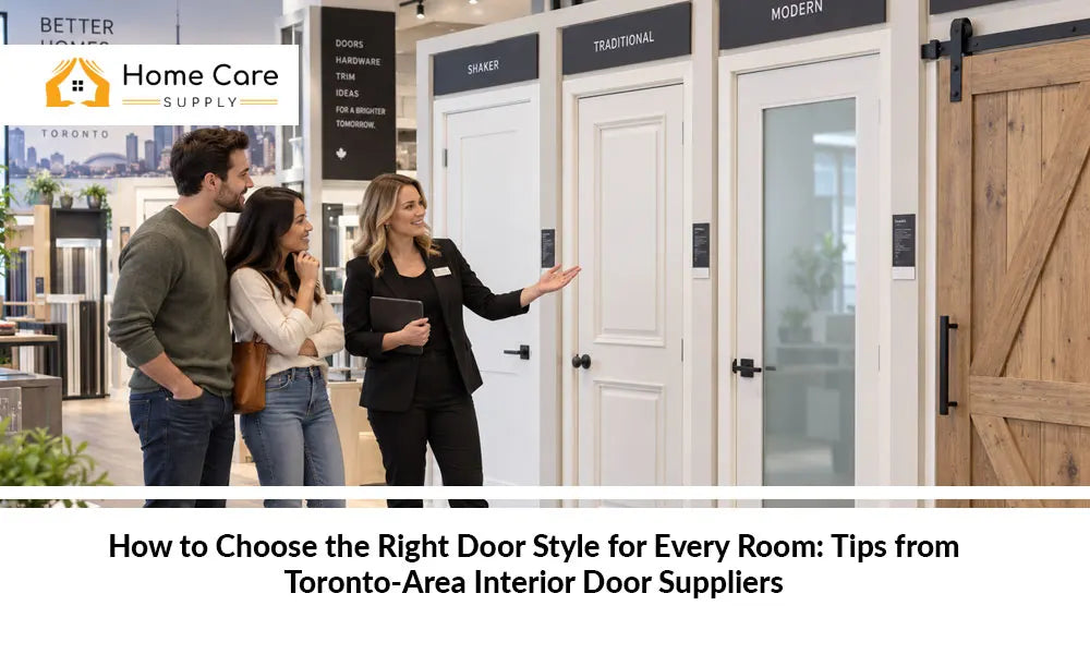 Interior door suppliers in Toronto showroom with different door styles