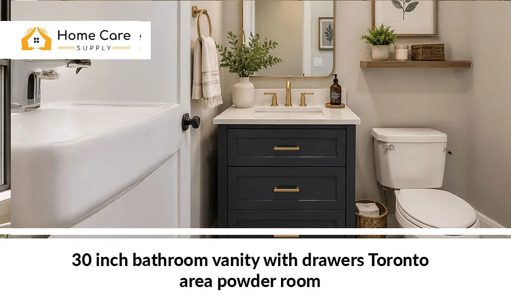 30 inch bathroom vanity with drawers Toronto area powder room