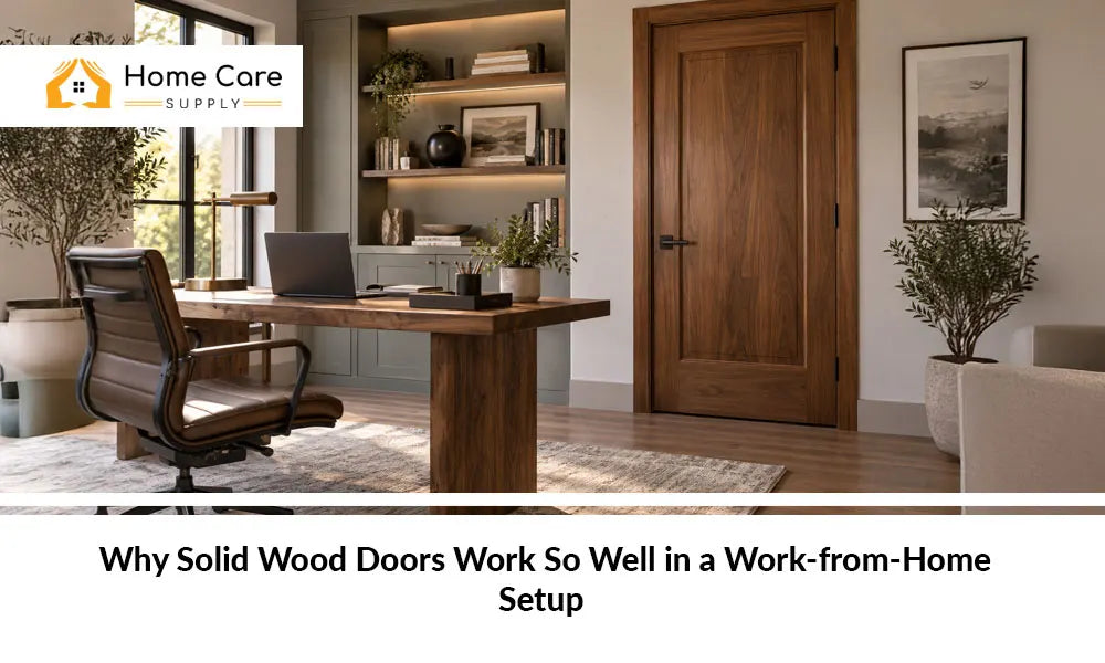 Solid wood door creating a professional home office workspace