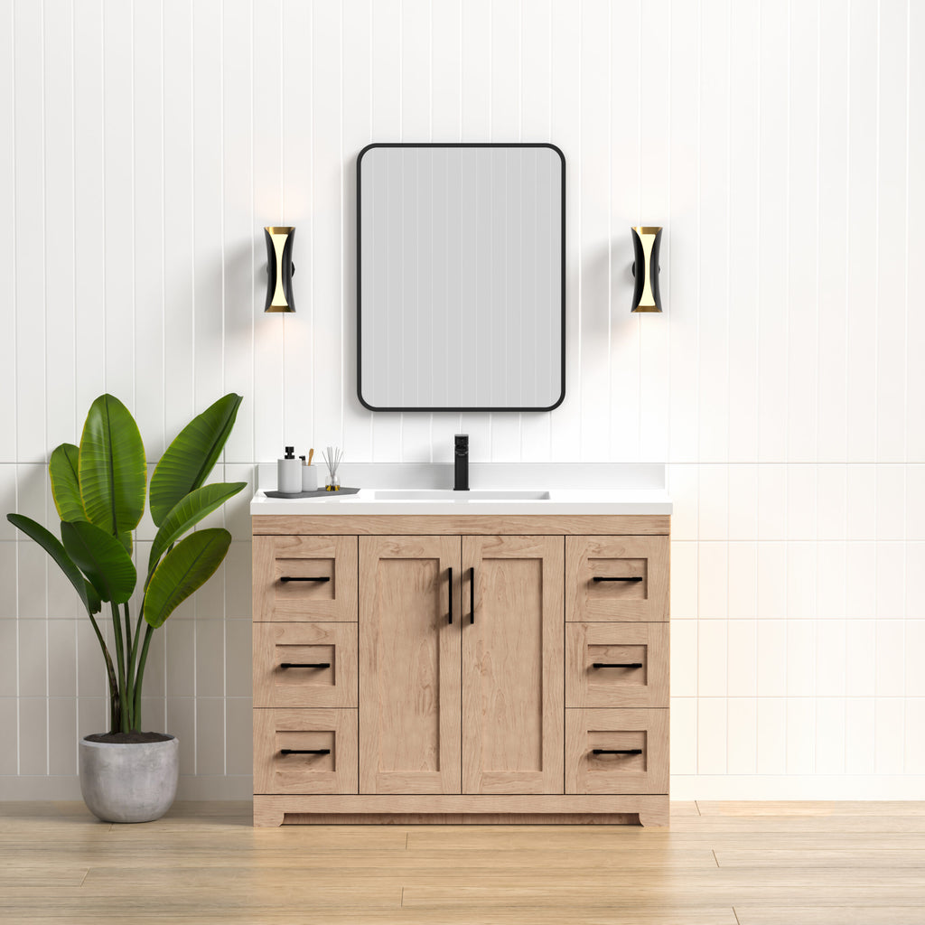 Bridgeport 42" Solid-Wood Vanity with Quartz Countertop- Maple