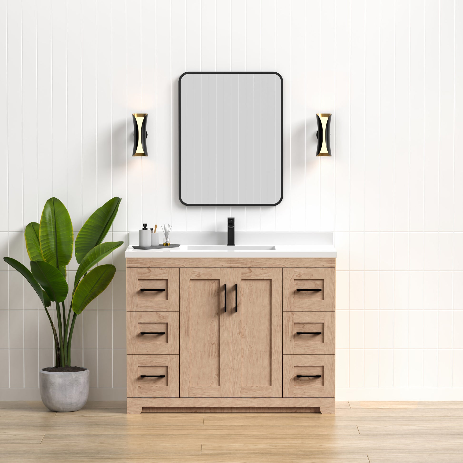 Bridgeport 42" Solid-Wood Vanity with Quartz Countertop- Maple