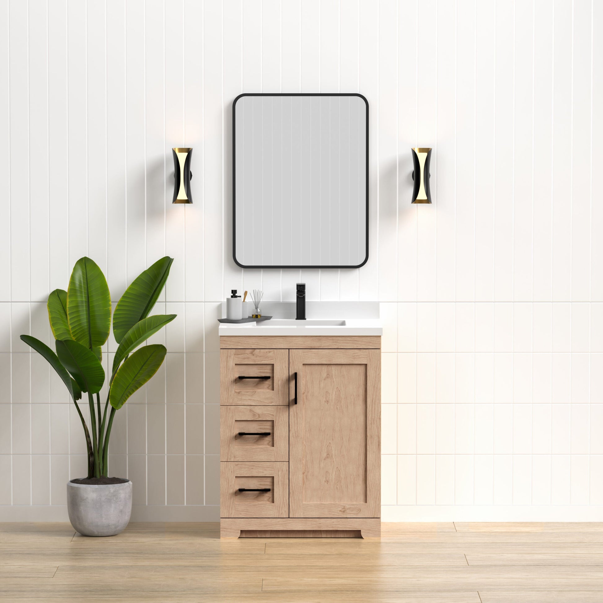 Bridgeport 30″ Solid-Wood Vanity with Quartz Countertop-Left-Side Drawers