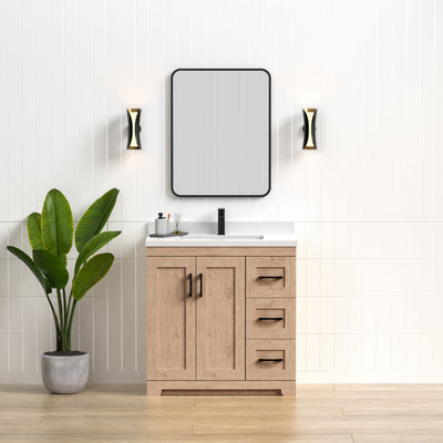 Bridgeport 36″ Solid-Wood Vanity with Quartz Countertop-Right-Side Drawers