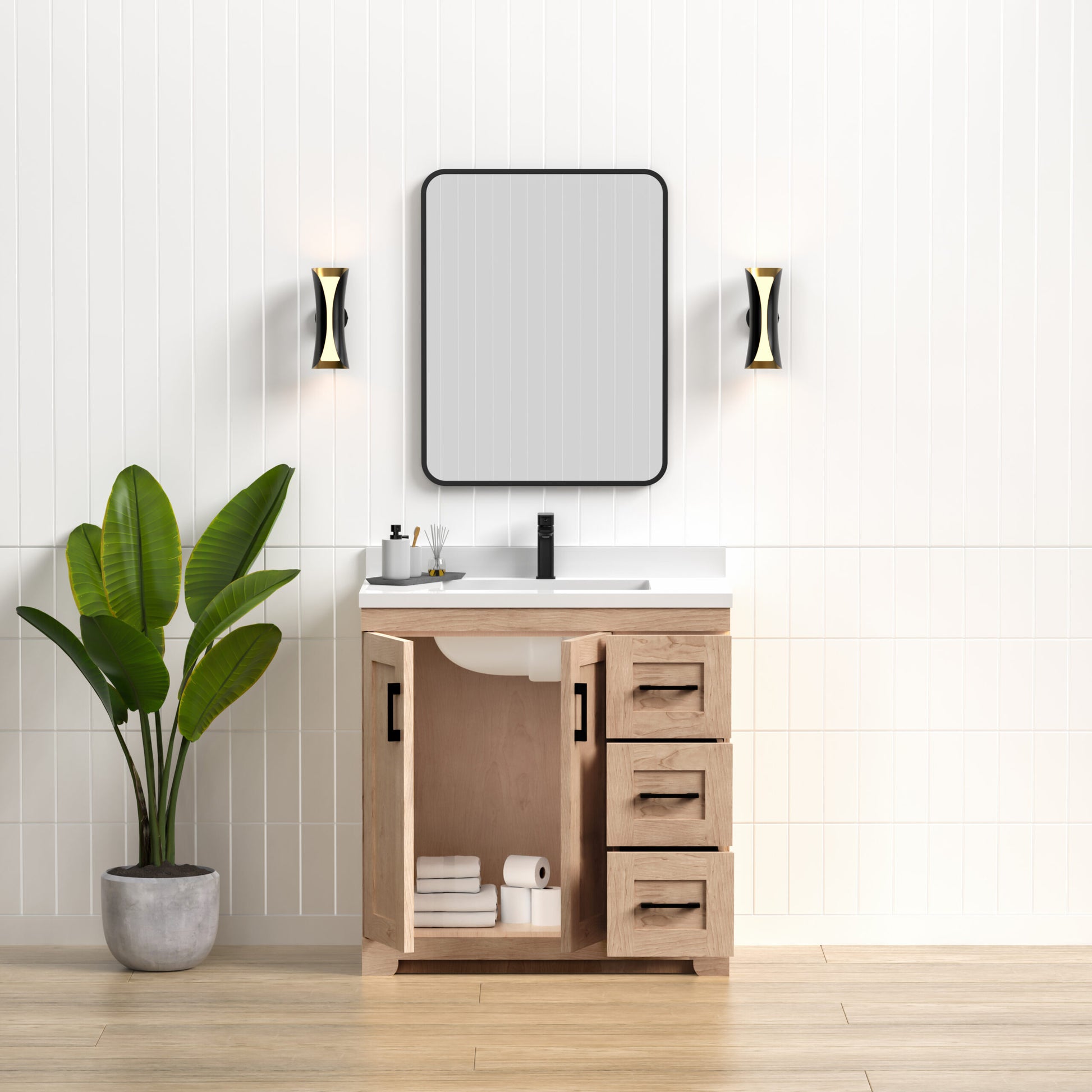 Bridgeport 36″ Solid-Wood Vanity with Quartz Countertop-Right-Side Drawers