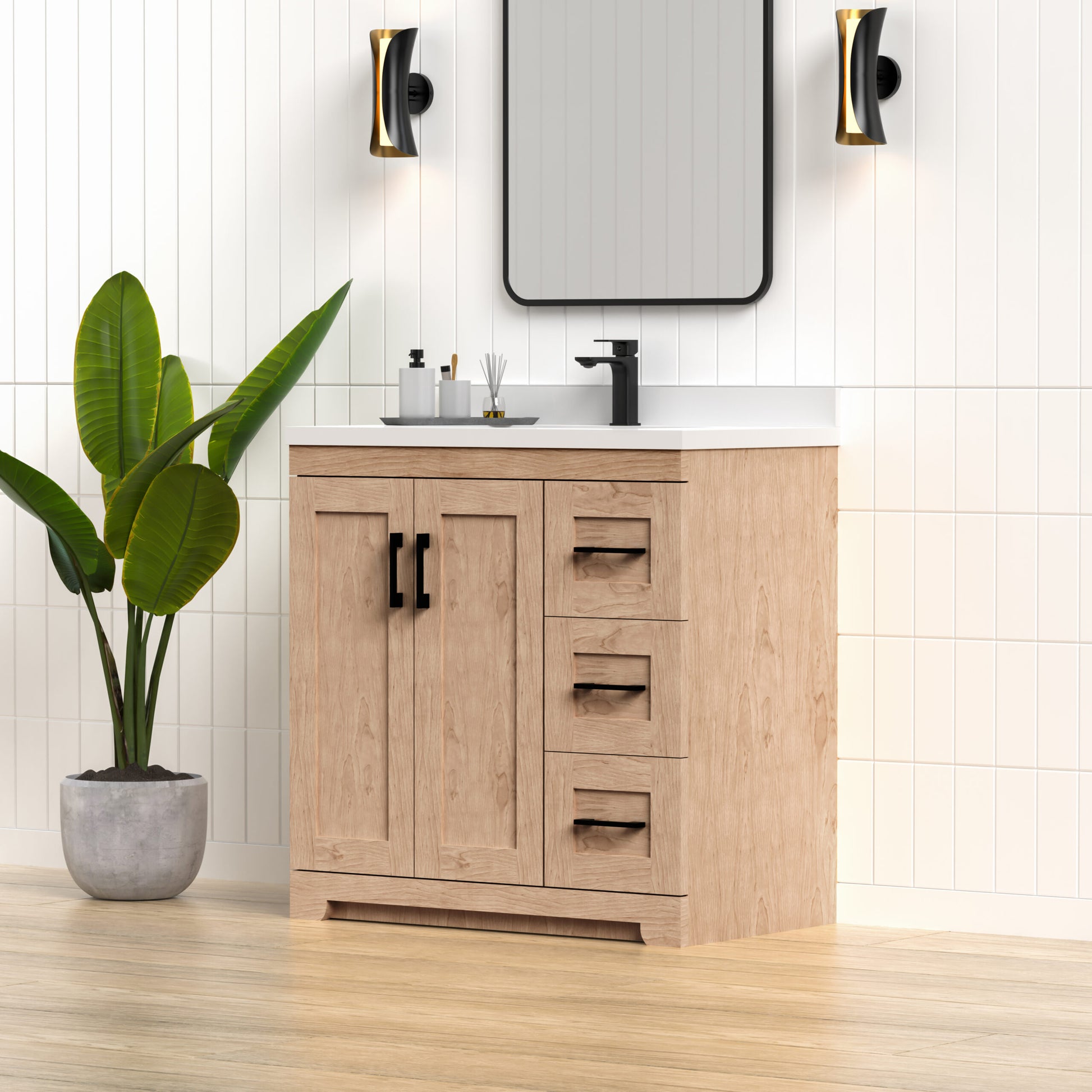 Bridgeport 36″ Solid-Wood Vanity with Quartz Countertop-Right-Side Drawers