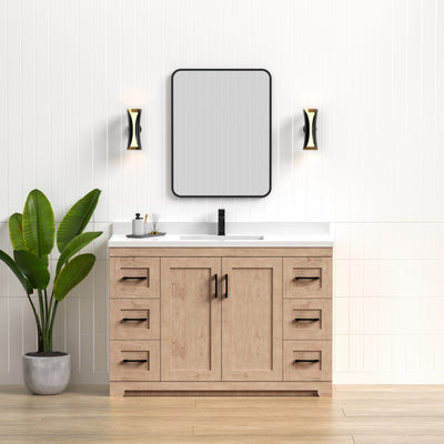 Bridgeport 60" Single Sink Solid-Wood Vanity with Quartz Countertop-Maple