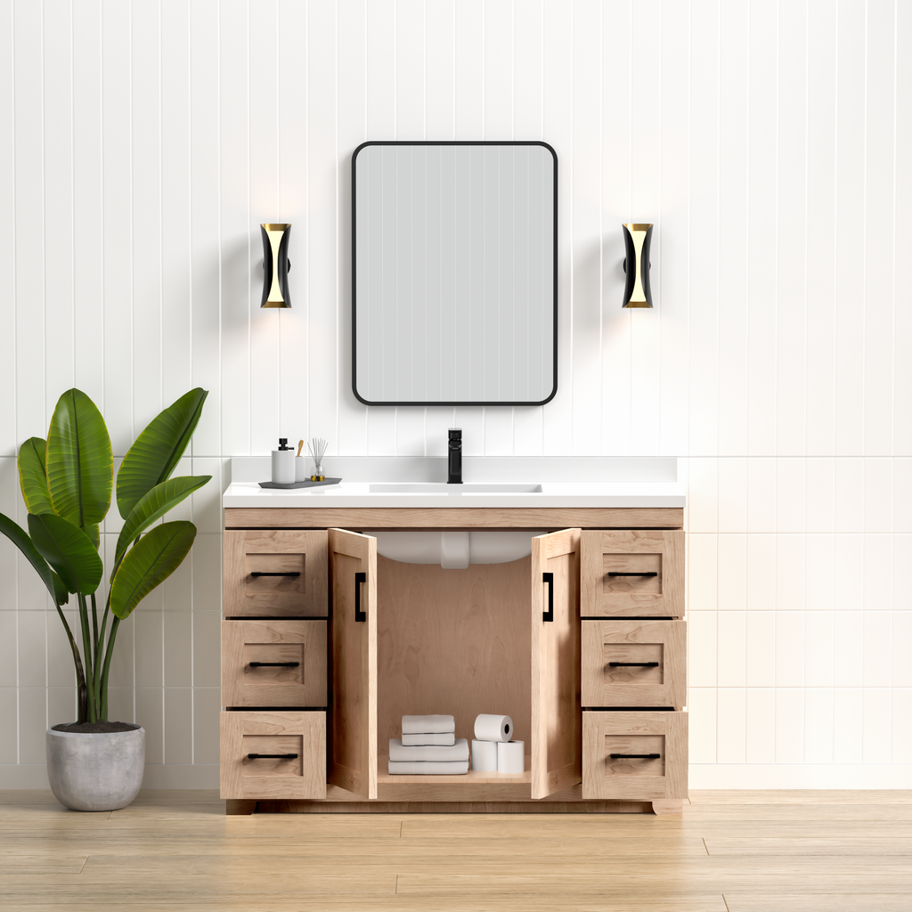 Bridgeport 60" Single Sink Solid-Wood Vanity with Quartz Countertop-Maple