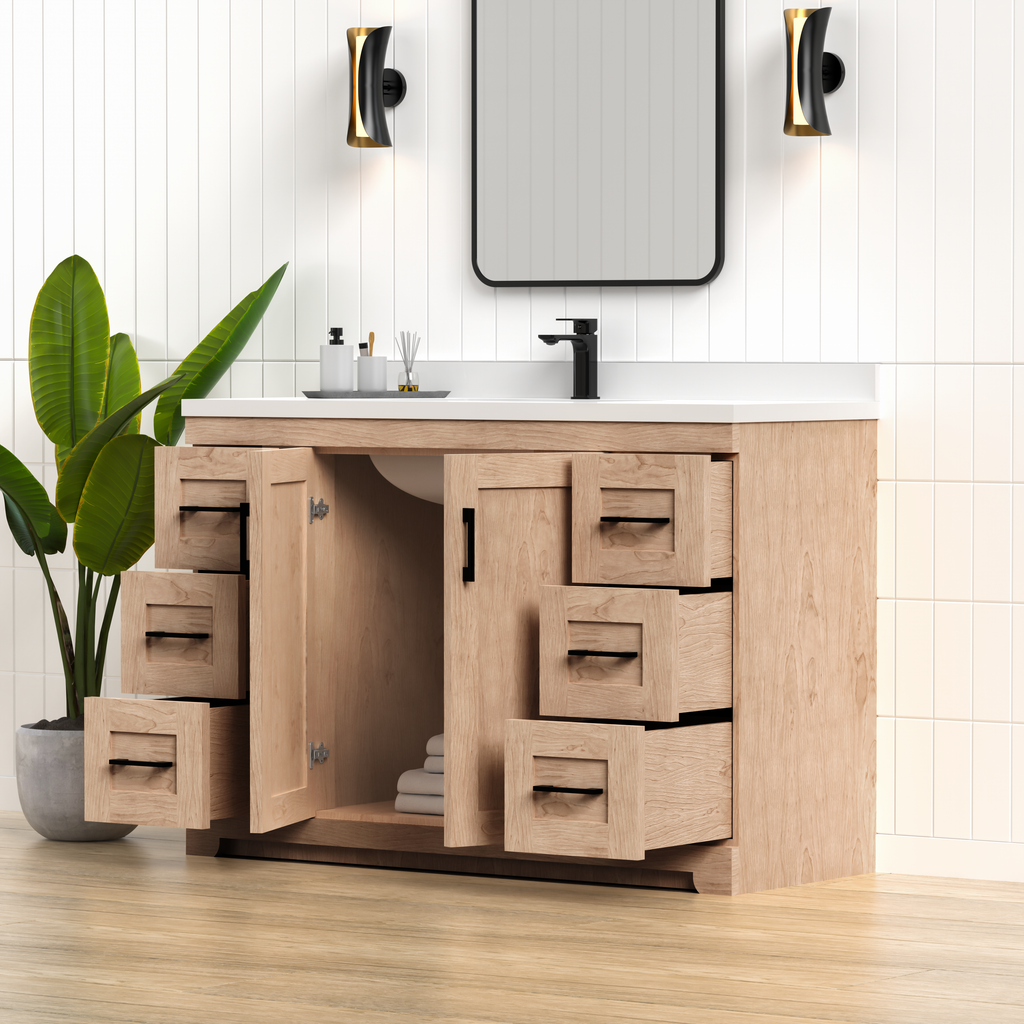 Bridgeport 60" Single Sink Solid-Wood Vanity with Quartz Countertop-Maple