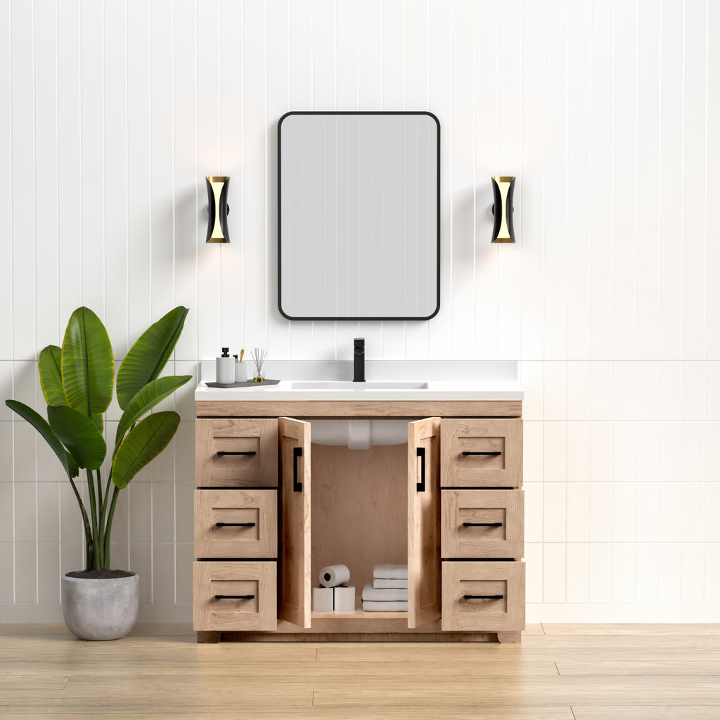 Bridgeport 42" Solid-Wood Vanity with Quartz Countertop- Maple