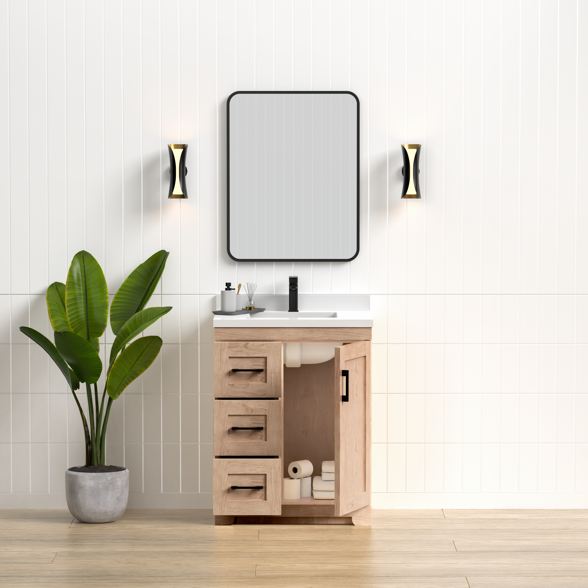 Bridgeport 30″ Solid-Wood Vanity with Quartz Countertop-Left-Side Drawers