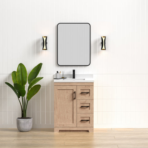 Bridgeport 30″ Solid-Wood Vanity with Quartz Countertop-Right-Side Drawers