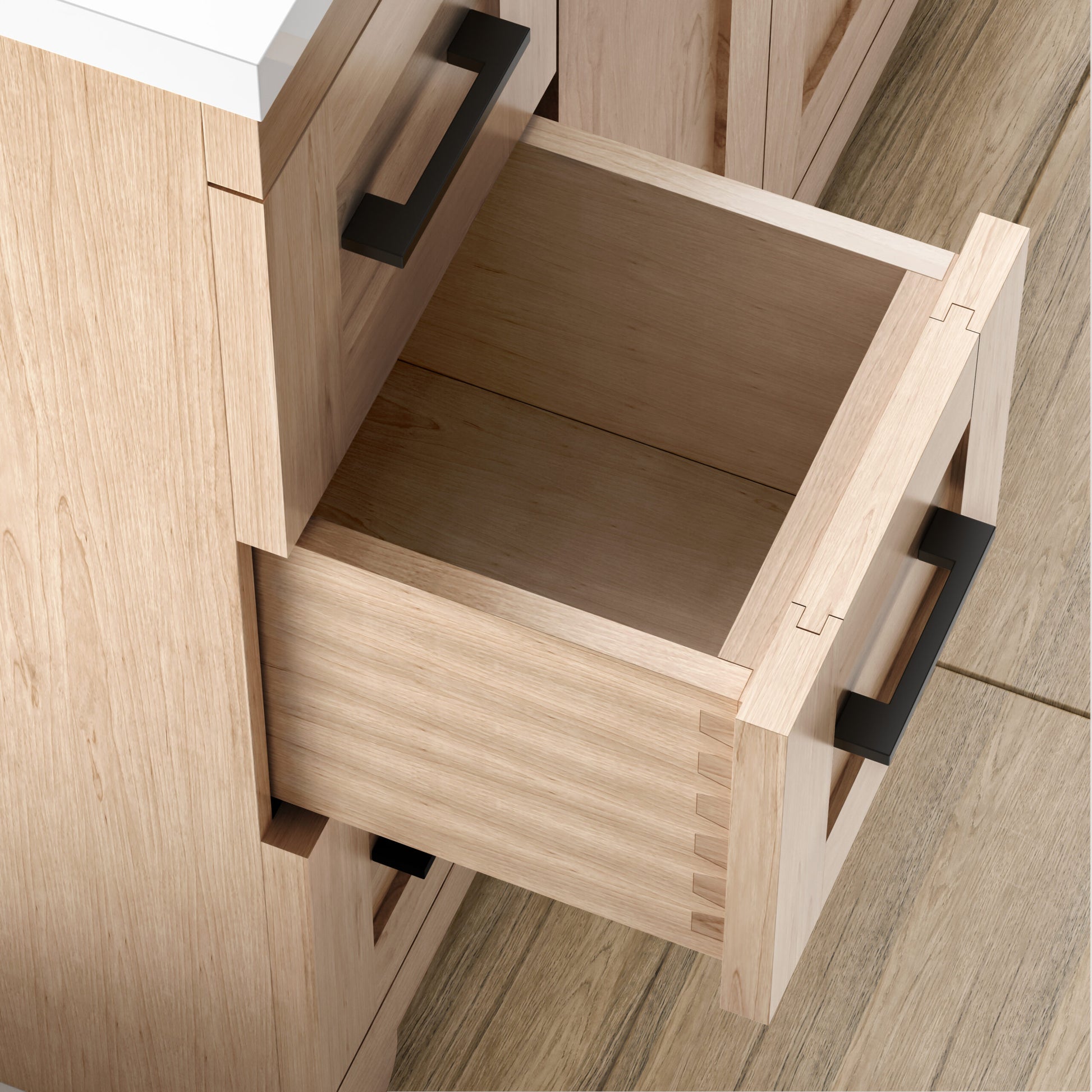 Bridgeport 48" Single Sink Solid-Wood Vanity with Quartz Countertop (6 Drawers Only)-MAPLE