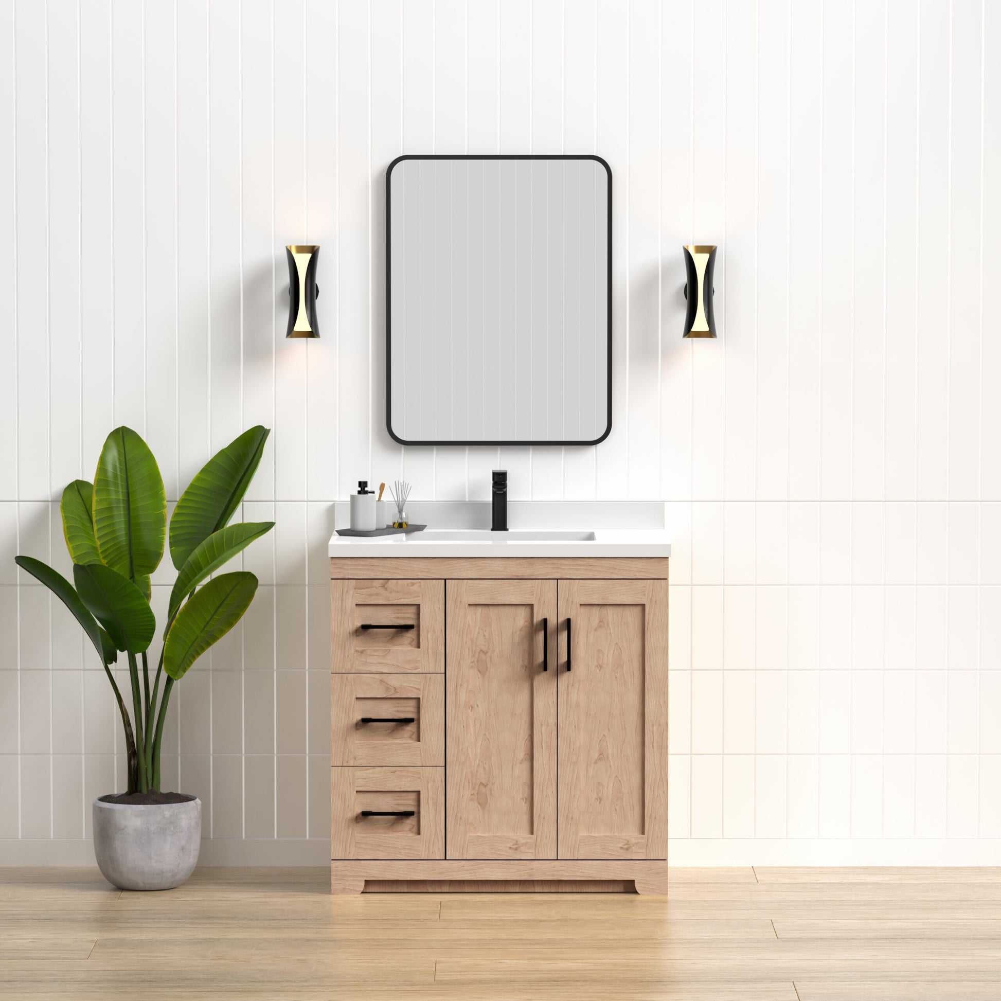 Bridgeport 36″ Solid-Wood Vanity with Quartz Countertop-Left-Side Drawers