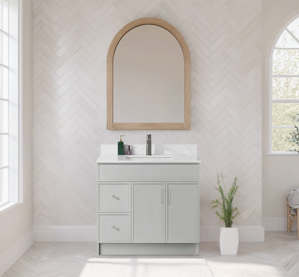Rossi 36" Slim Shaker Bathroom Vanity With Quartz Countertop (MDF)-Grey