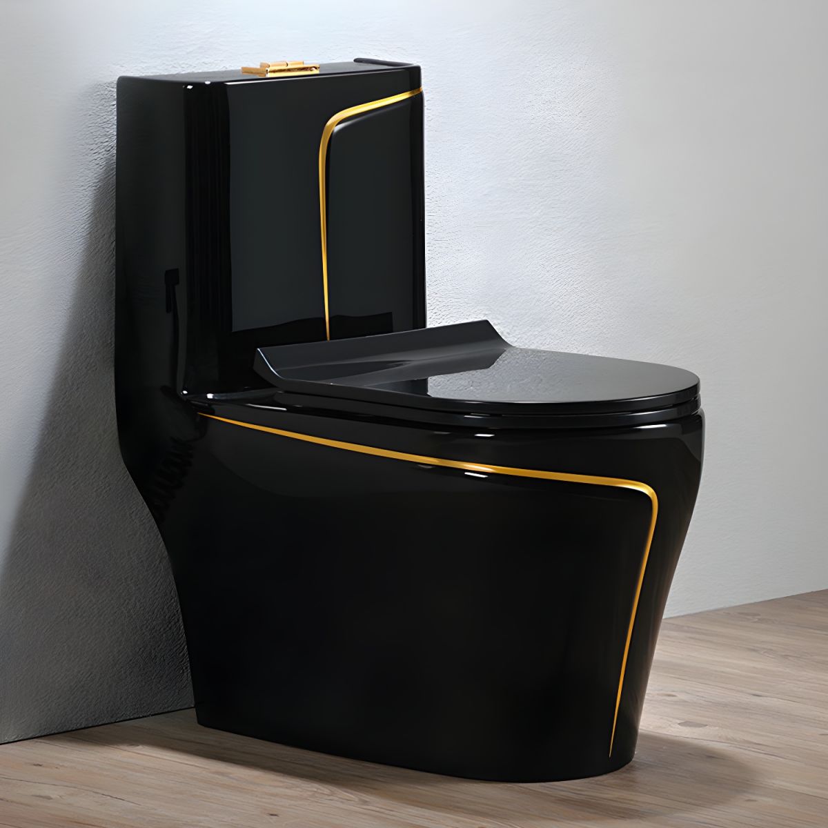 All-In-One Toilet Bowl Ceramic Material Anti-fouling and Easy to Clean - 7" Black/ Gold Round