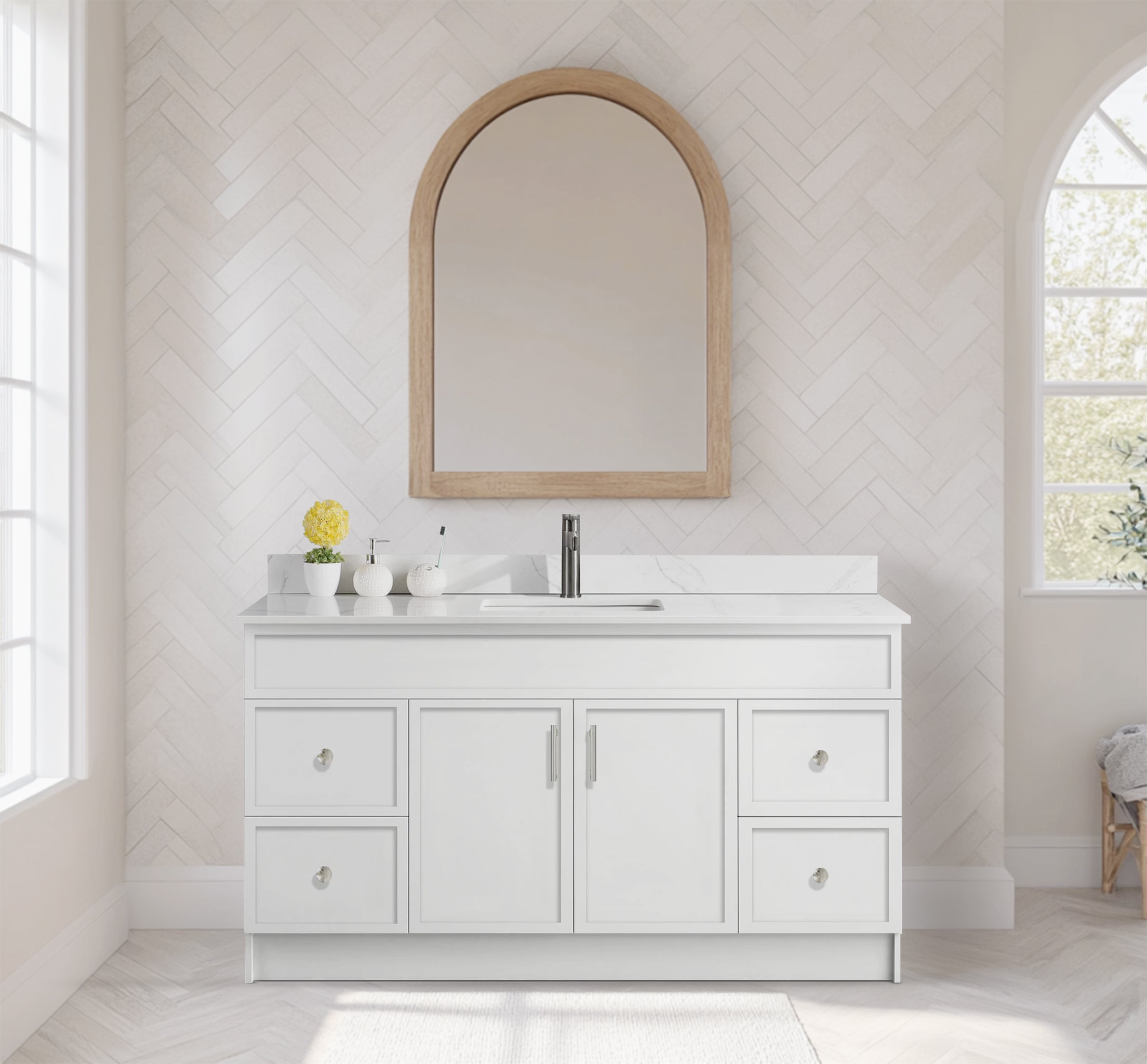 Rossi 60" Single Sink Slim Shaker Bathroom Vanity With Quartz Countertop (MDF)