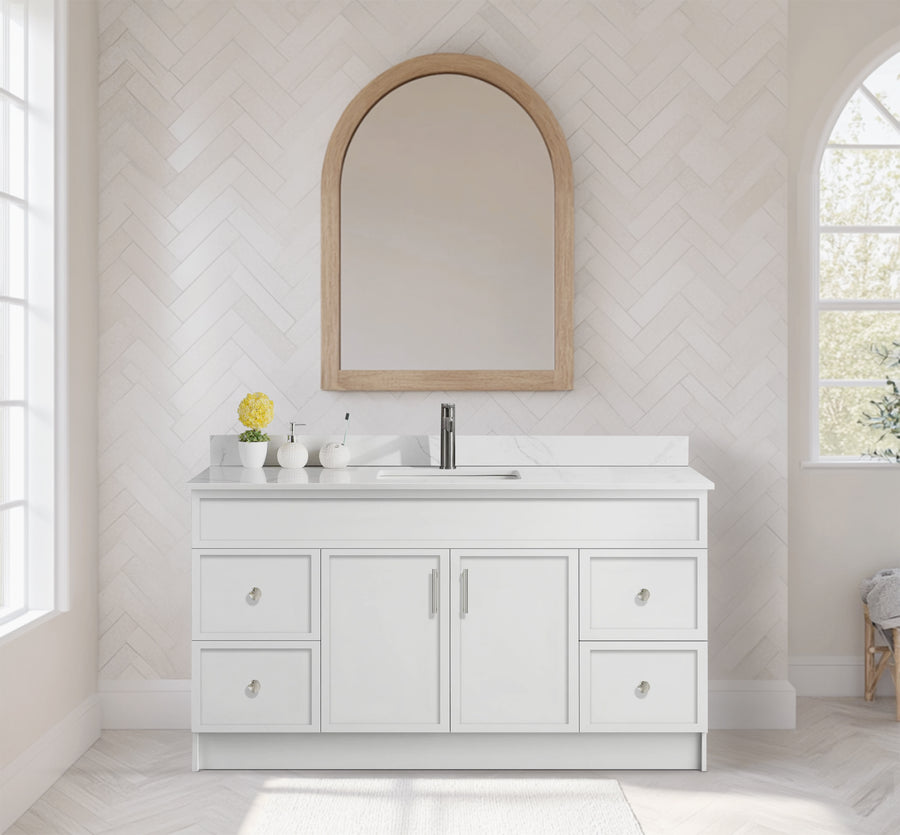Rossi 60" Single Sink Slim Shaker Bathroom Vanity With Quartz Countertop (MDF)