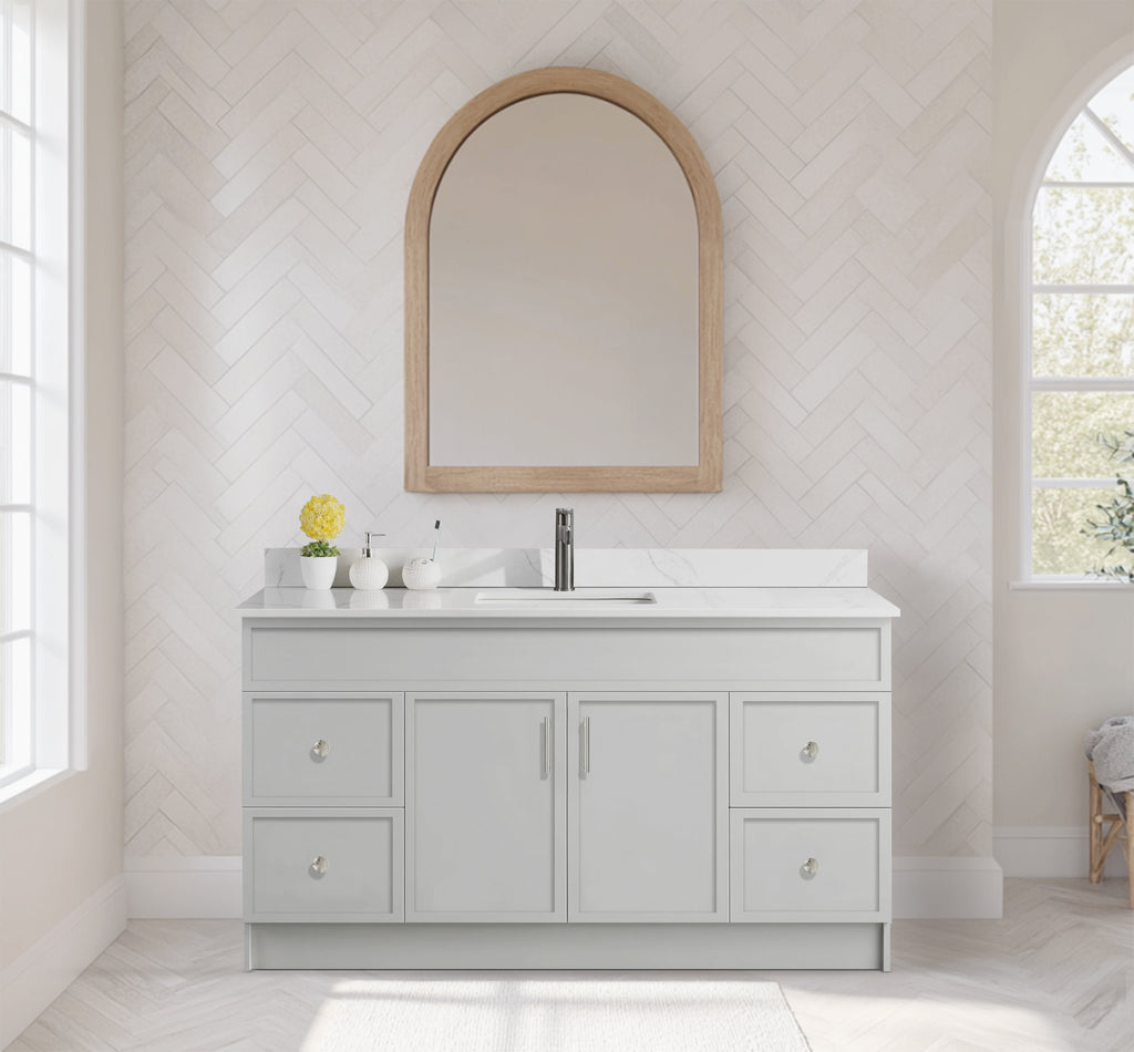 Rossi 60" Single Sink Slim Shaker Bathroom Vanity With Quartz Countertop (MDF)