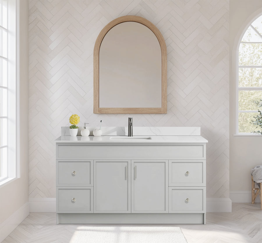 Rossi 60" Single Sink Slim Shaker Bathroom Vanity With Quartz Countertop (MDF)