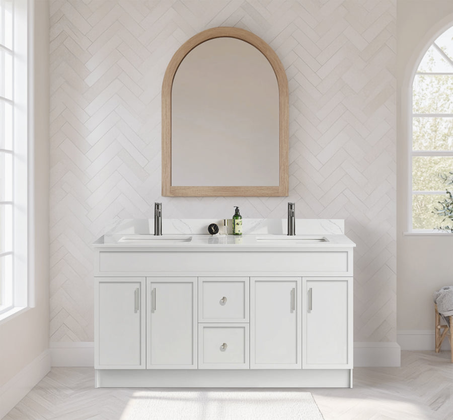 Rossi 60" Double Sink Slim Shaker Bathroom Vanity With Quartz Countertop (MDF)