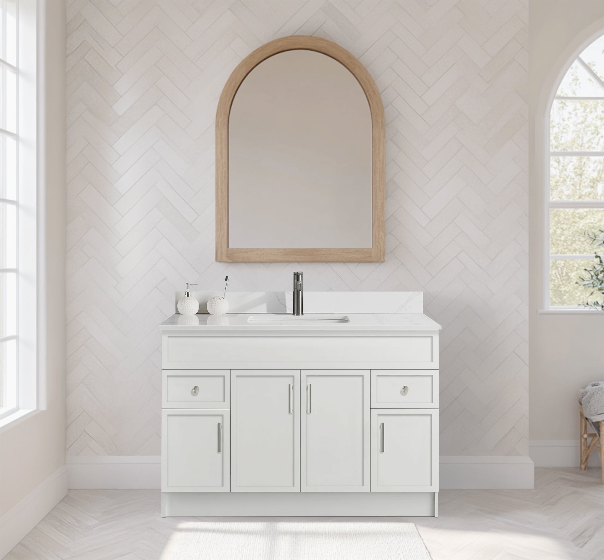 Rossi 48" Slim Shaker Bathroom Vanity With Quartz Countertop (MDF)