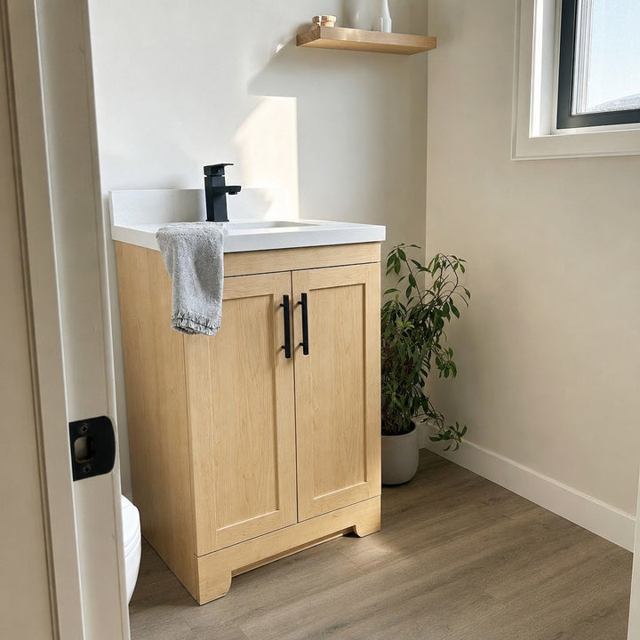 24" Bridgeport solid maple Shaker bathroom vanity installed in a real Canadian home
