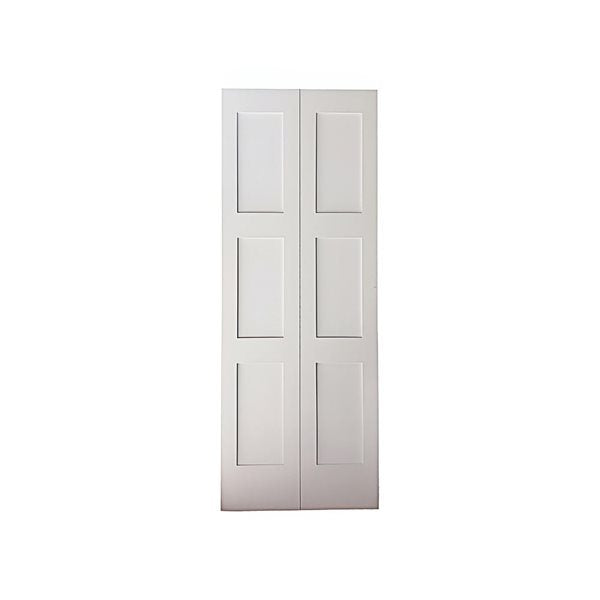 Garson 24-in x 80-in x 1 3/8-in White Primed 3-Panel Bi-Fold Solid Core Shaker Style