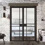 Garson GREENWICH 30-in x 80-in x 1 3/8-in Black Primed Glazed Glass Industrial Style