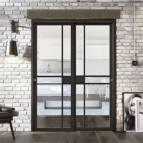 Garson GREENWICH 30-in x 80-in x 1 3/8-in Black Primed Glazed Glass Industrial Style