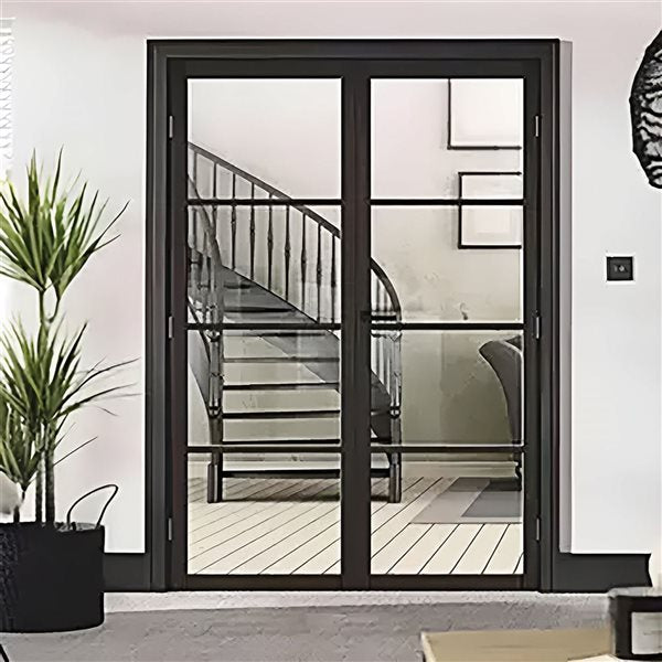 Garson SOHO 26-in x 80-in x 1 3/8-in Black Primed Glazed Clear Glass Industrial Style