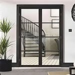 Garson SOHO 28-in x 80-in x 1 3/8-in Black Primed Glazed Clear Glass Industrial Style