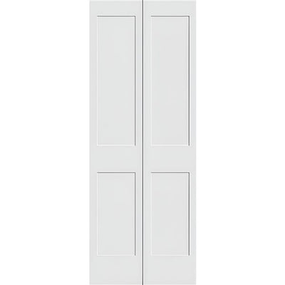 Garson 30-in x 80-in x 1 3/8-in White Primed 2-Panel Bi-Fold Solid Core Shaker Style