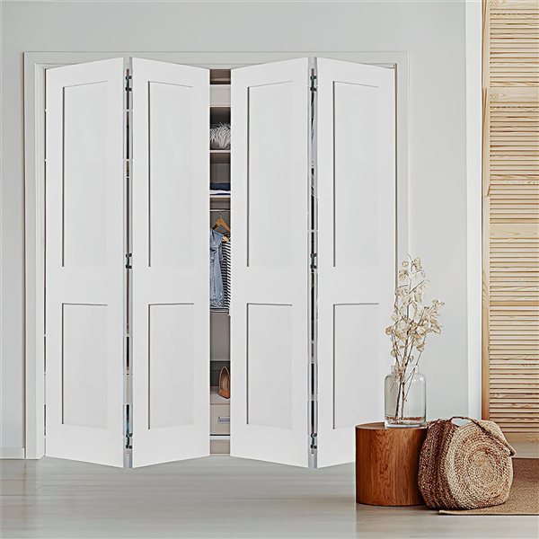 Garson 36-in x 80-in x 1 3/8-in White Primed 3-Panel Bi-Fold Solid Core Shaker Style