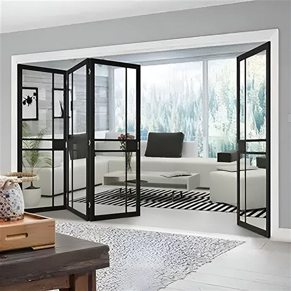 Garson GREENWICH 34-in x 80-in x 1 3/8-in Black Primed Glazed Glass Industrial Style