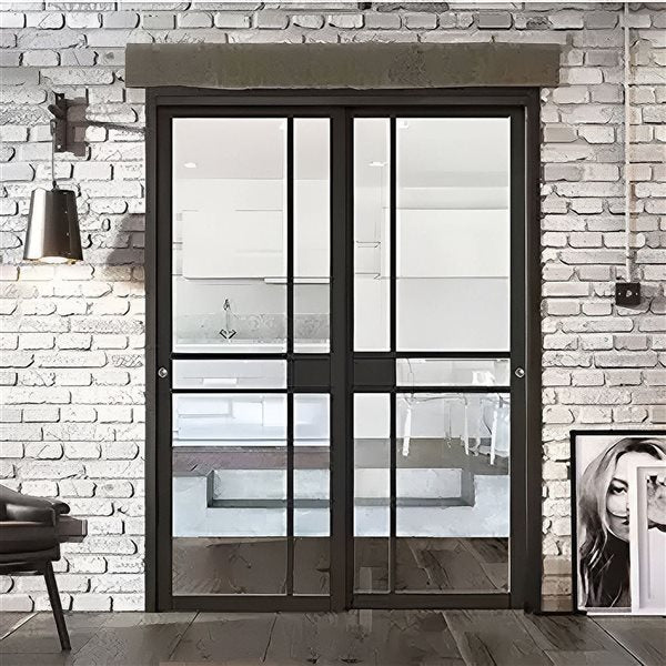 Garson GREENWICH 34-in x 80-in x 1 3/8-in Black Primed Glazed Glass Industrial Style
