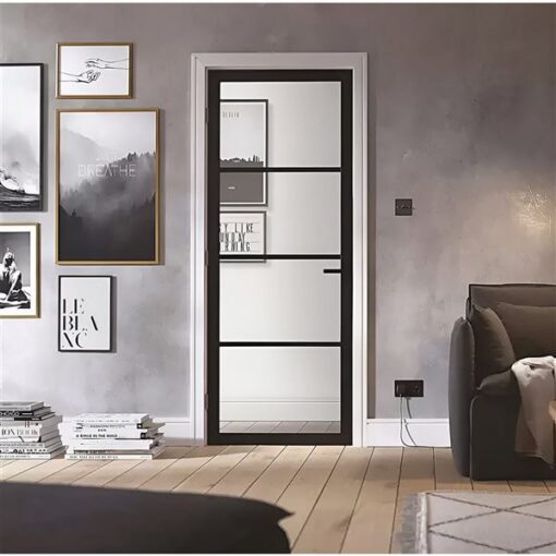 Garson SOHO 30-in x 80-in x 1 3/8-in Black Primed Glazed Clear Glass Industrial Style