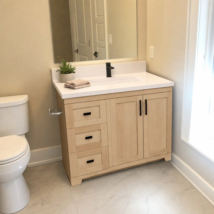 36" Bridgeport solid maple Shaker bathroom vanity installed in a real Canadian home