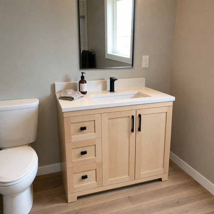 36" Bridgeport solid maple Shaker bathroom vanity installed in a real Canadian home