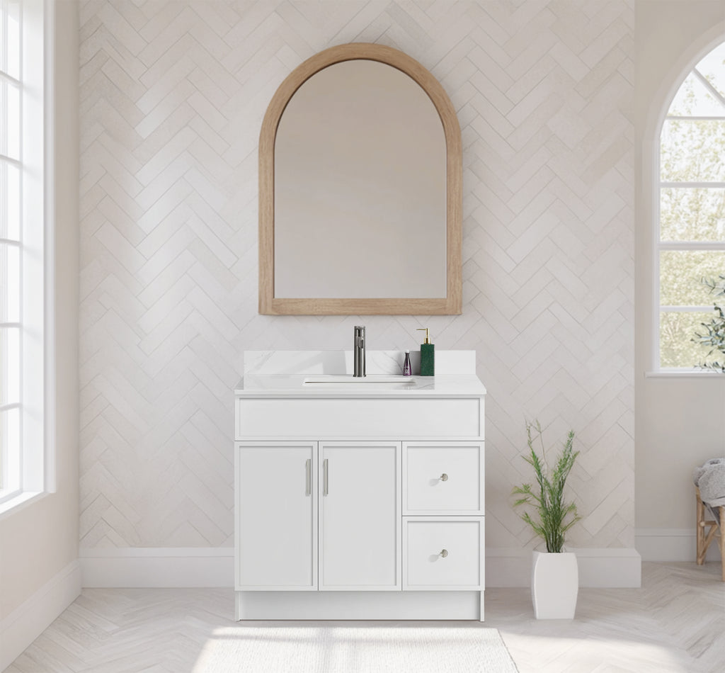 Rossi 36" Slim Shaker Bathroom Vanity With Quartz Countertop (MDF)-White