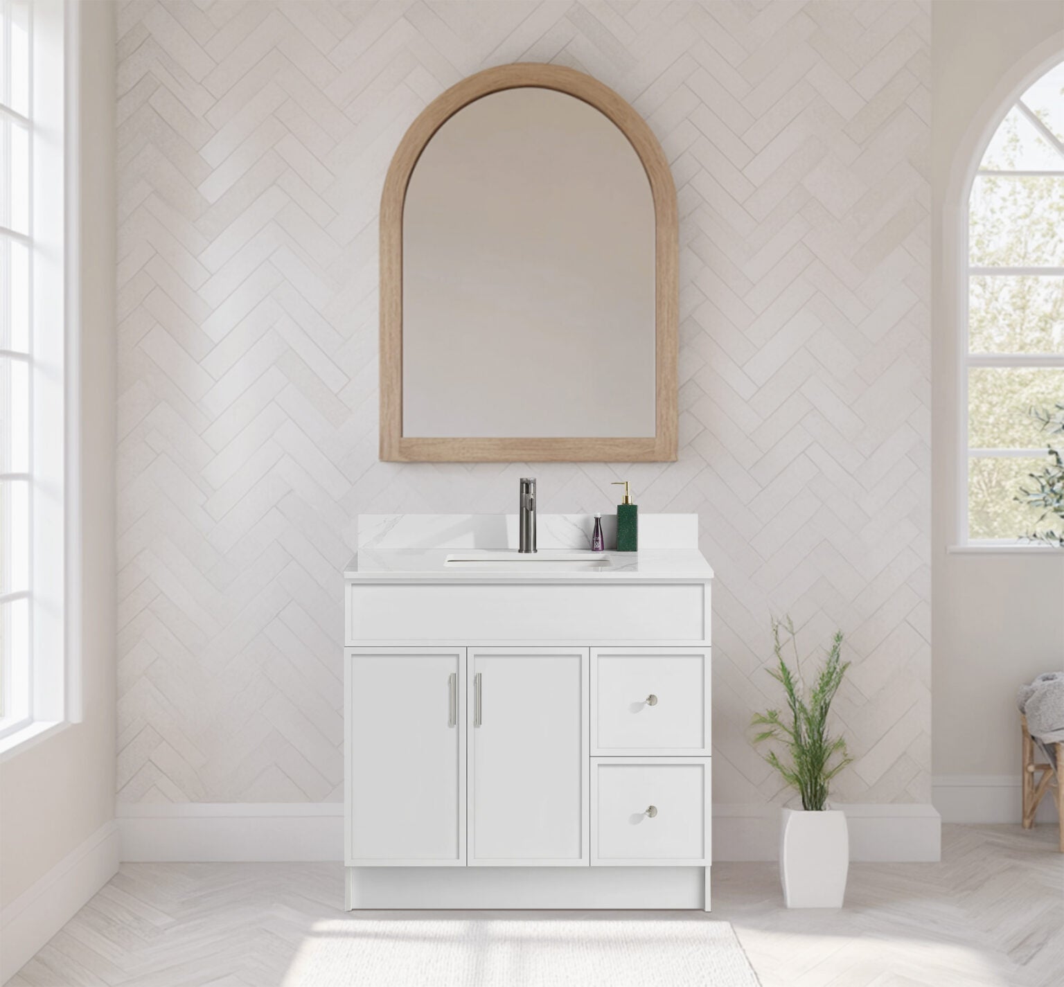 Rossi 42" Slim Shaker Bathroom Vanity With Quartz Countertop (MDF)-White